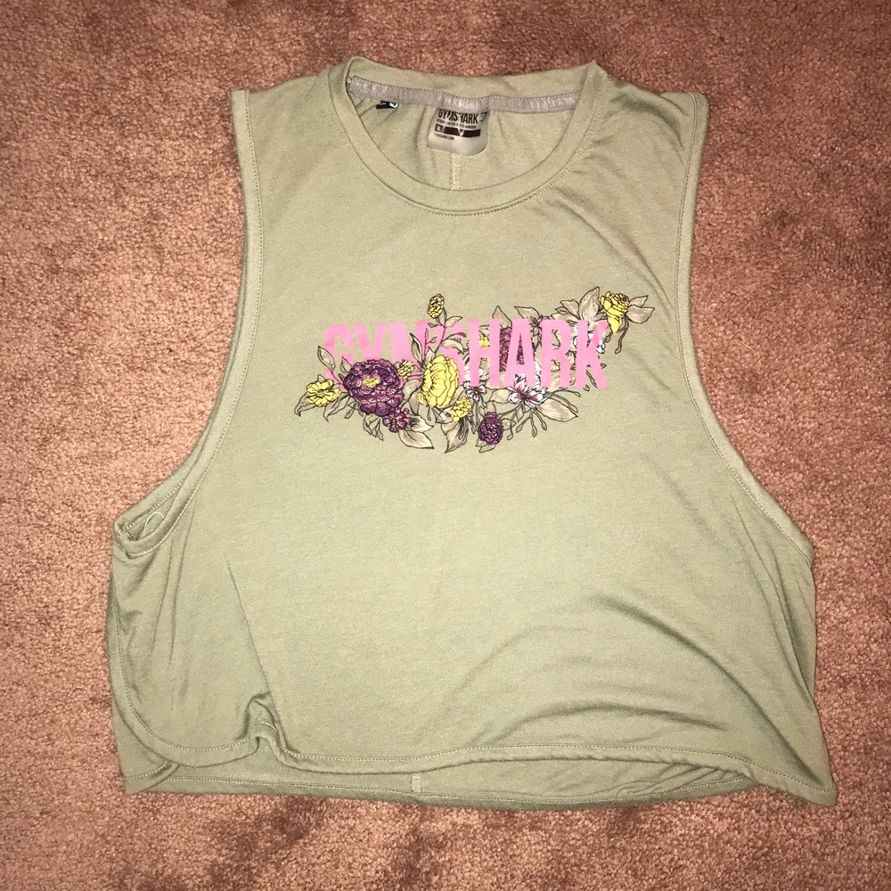 Gymshark olive green floral crop top